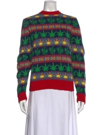 Pre-owned Bode Patterned Crew Neck Sweatshirt In Blue