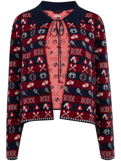 Bode Patterned Intarsia-knit Cardigan In Red