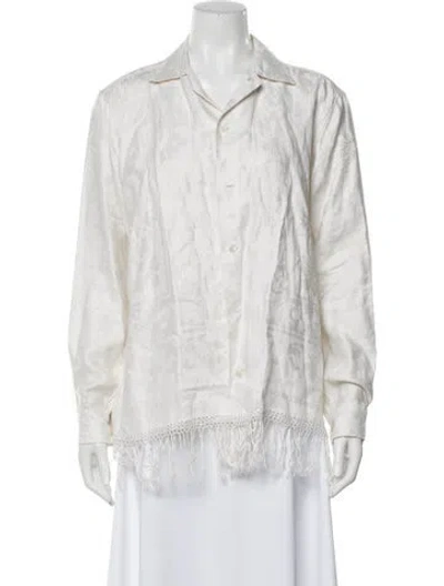Pre-owned Bode Patterned Long Sleeve Blouse In White