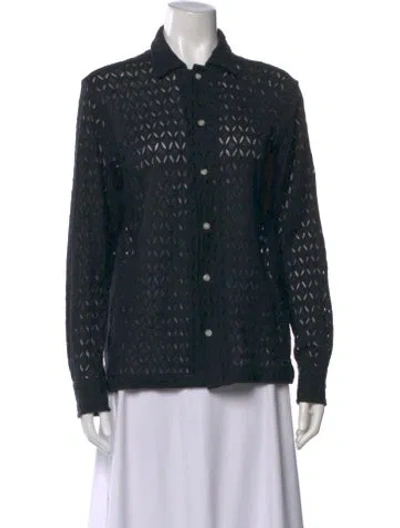 Pre-owned Bode Patterned Long Sleeve Button-up Top In Black
