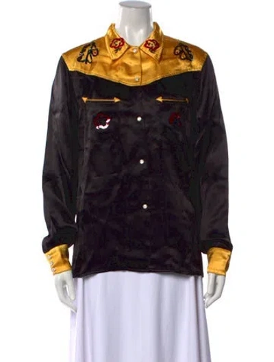 Pre-owned Bode Patterned Long Sleeve Button-up Top In Black