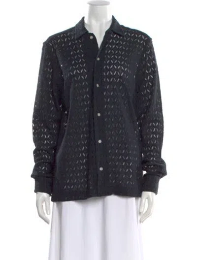 Pre-owned Bode Patterned Long Sleeve Button-up Top In Blue