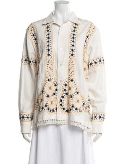Pre-owned Bode Patterned Long Sleeve Button-up Top In Neutrals