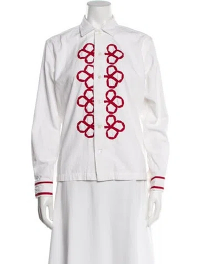 Pre-owned Bode Patterned Long Sleeve Button-up Top In White