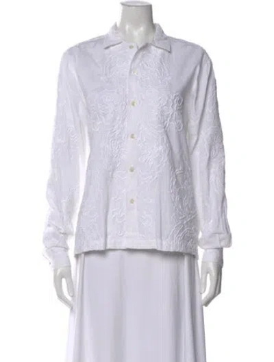 Pre-owned Bode Patterned Long Sleeve Button-up Top In White