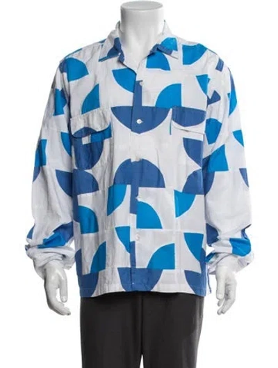 Pre-owned Bode Patterned Long Sleeve Dress Shirt In Blue