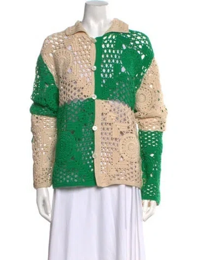 Pre-owned Bode Patterned Open Front Sweater In Green
