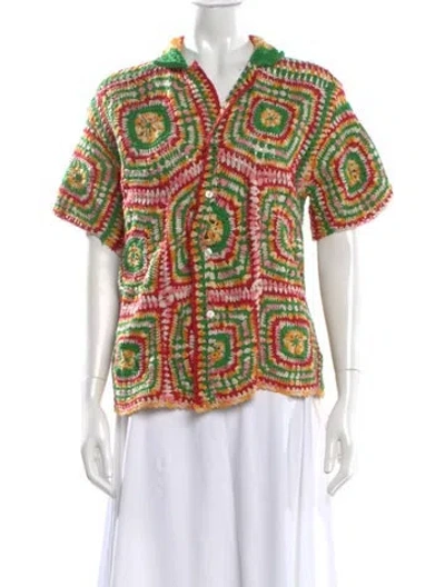 Pre-owned Bode Patterned Short Sleeve Button-up Top In Multi