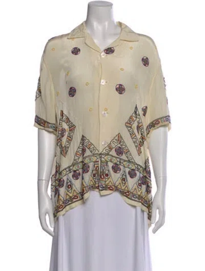 Pre-owned Bode Patterned Short Sleeve Button-up Top In Neutral
