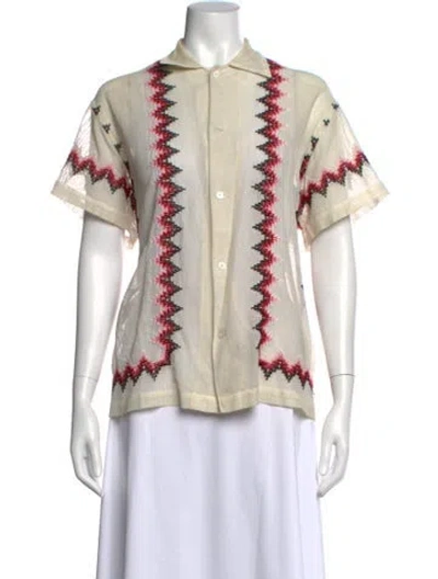 Pre-owned Bode Patterned Short Sleeve Button-up Top In Neutral
