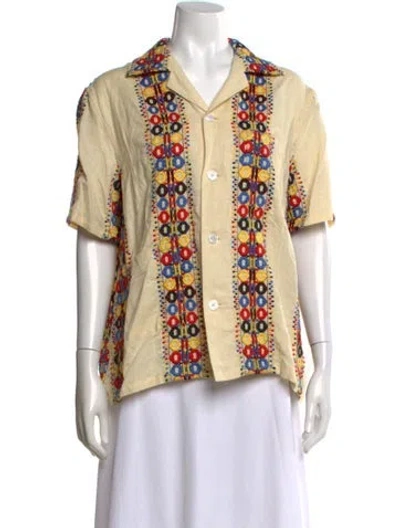 Pre-owned Bode Patterned Short Sleeve Button-up Top In Neutral