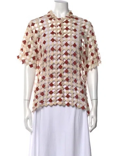 Pre-owned Bode Patterned Short Sleeve Button-up Top In Neutrals