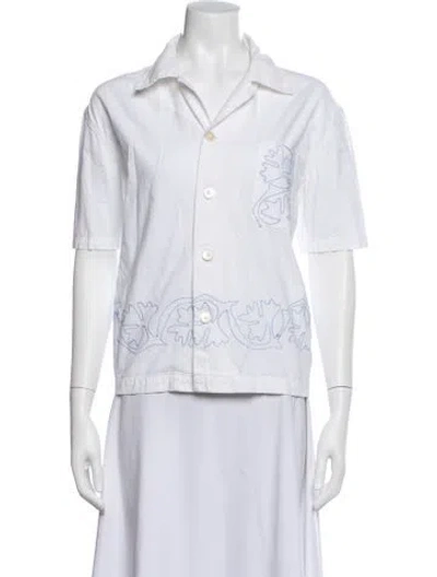 Pre-owned Bode Patterned Short Sleeve Button-up Top In White