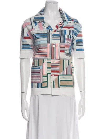 Pre-owned Bode Patterned Short Sleeve Button-up Top In White