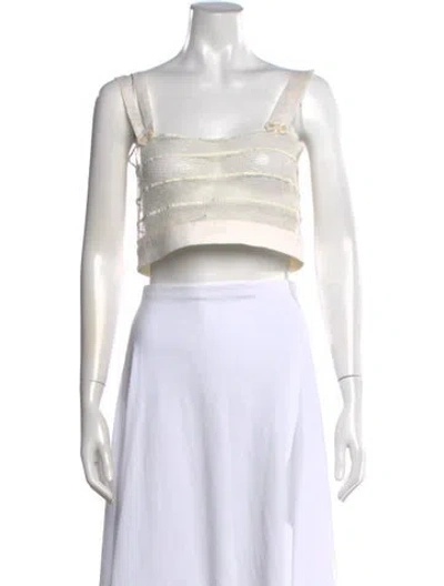 Pre-owned Bode Patterned Square Neckline Crop Top In White