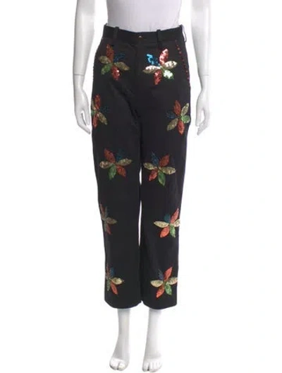 Pre-owned Bode Patterned Straight Leg Pants In Black