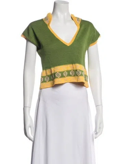 Pre-owned Bode Patterned V-neck Sweater In Green