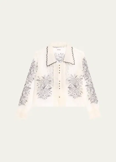 Bode Penny Geometric Floral Silk Top In Cream