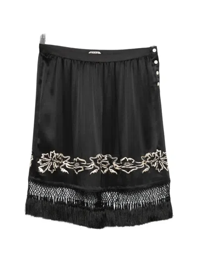 Bode Phantasm Fringed-trim Embroidered Mini Skirt In Black