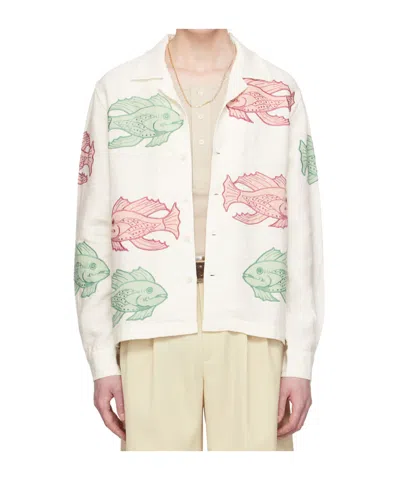 Bode White Piscine Appliqué Shirt In Wtmlt