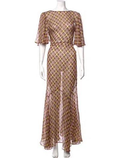 Pre-owned Bode Plaid Print Long Dress In Pink