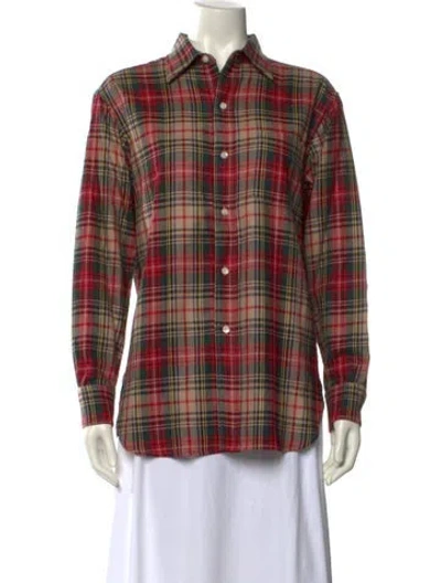 Pre-owned Bode Plaid Print Long Sleeve Button-up Top In Green