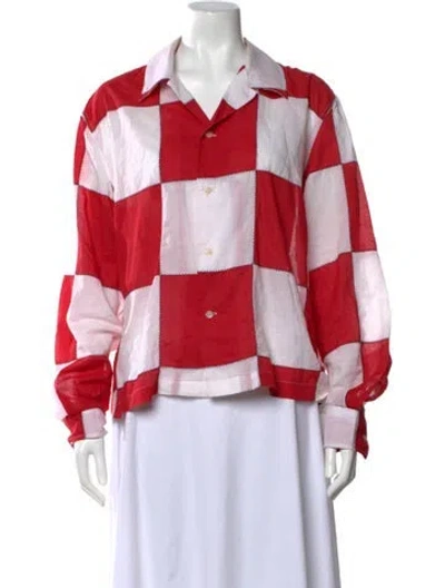 Pre-owned Bode Plaid Print Long Sleeve Button-up Top In Red