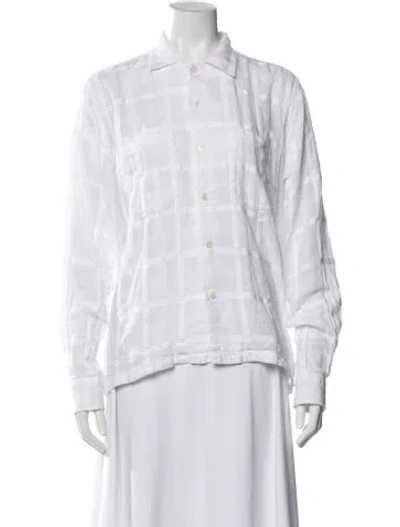 Pre-owned Bode Plaid Print Long Sleeve Button-up Top In White