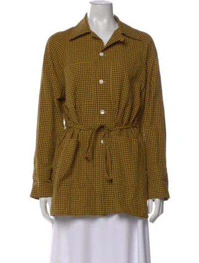 Pre-owned Bode Plaid Print Long Sleeve Button-up Top In Yellow