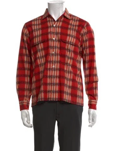 Pre-owned Bode Plaid Print Long Sleeve Shirt In Red
