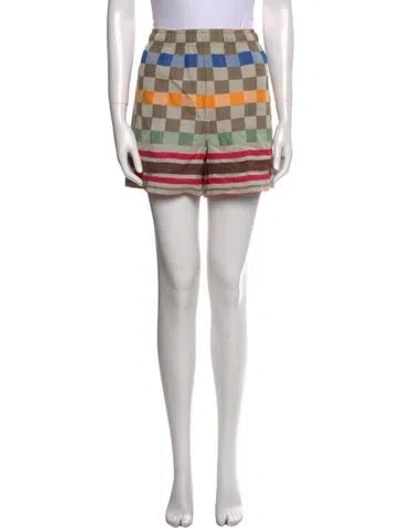 Pre-owned Bode Plaid Print Mini Shorts In Neutral