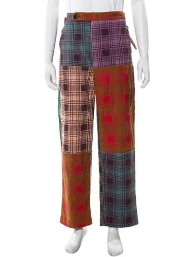 Pre-owned Bode Plaid Print Pants In Red