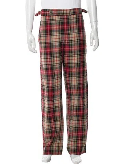Pre-owned Bode Plaid Print Pants In Red