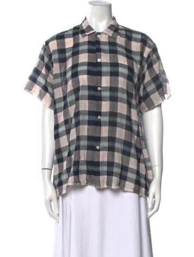 Pre-owned Bode Plaid Print Short Sleeve Button-up Top In Multicolor
