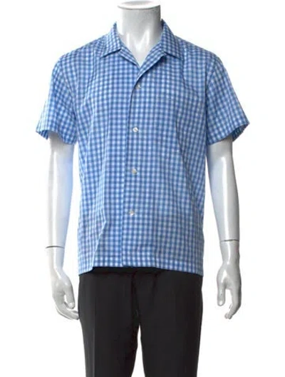Pre-owned Bode Plaid Print Short Sleeve Shirt In Blue