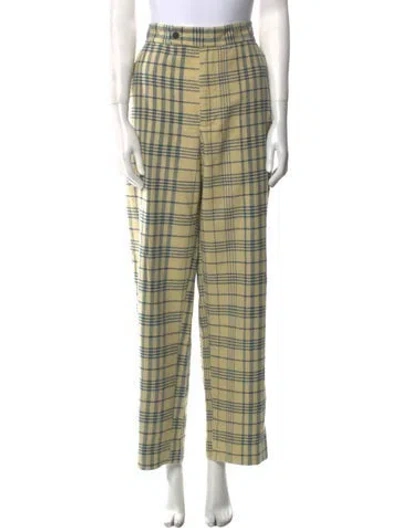 Pre-owned Bode Plaid Print Straight Leg Pants In Neutral
