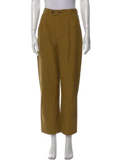 Pre-owned Bode Plaid Print Wide Leg Pants In Yellow