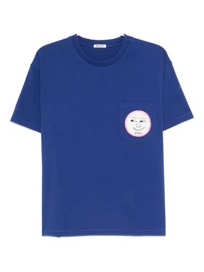 Bode Pocket Moon-face T-shirt In Blue