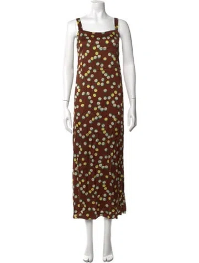 Pre-owned Bode Polka Dot Print Long Dress In Brown