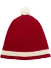 Bode Stripe Merino Wool Pom Beanie In Rot