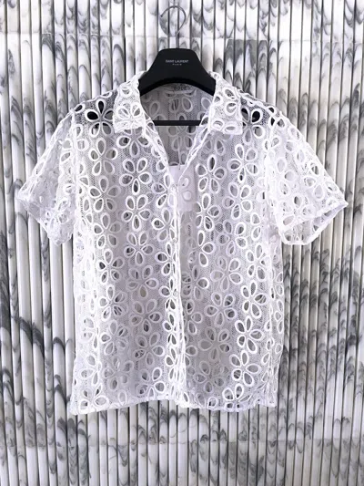 Pre-owned Bode Primrose Summer Daisy Floral Lace Bowling Shirt In White
