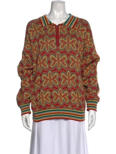 Pre-owned Bode Printed Crew Neck Sweater In Red