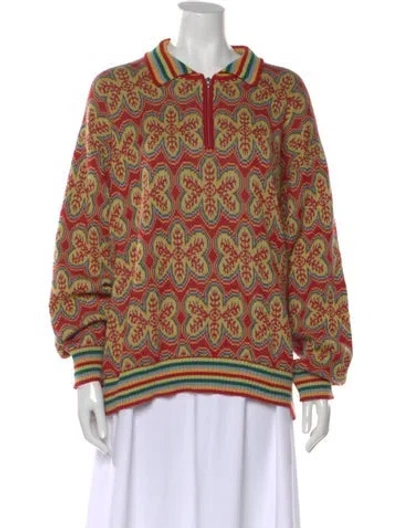 Pre-owned Bode Printed Crew Neck Sweater In Red