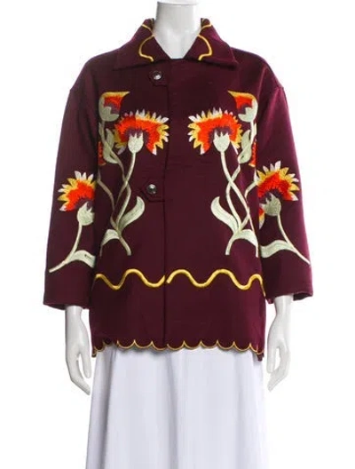 Pre-owned Bode Printed Jacket In Burgundy