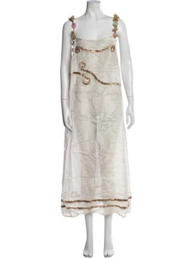 Pre-owned Bode Printed Long Dress In Neutrals