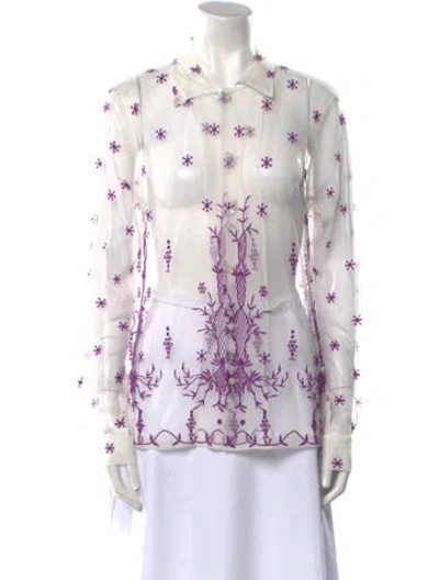 Pre-owned Bode Printed Long Sleeve Blouse In White