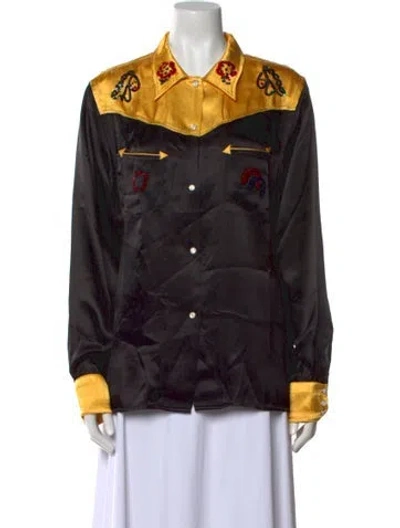 Pre-owned Bode Printed Long Sleeve Button-up Top In Black