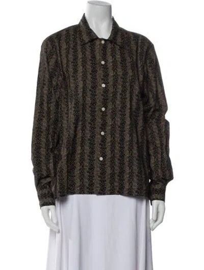 Pre-owned Bode Printed Long Sleeve Button-up Top In Brown