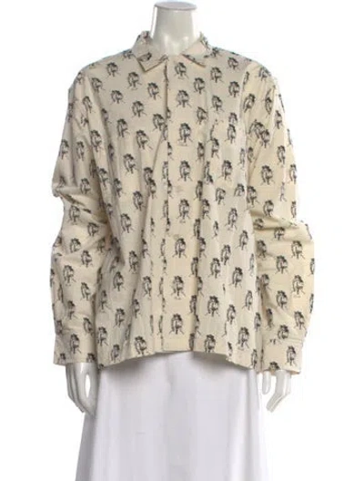 Pre-owned Bode Printed Long Sleeve Button-up Top In Neutral