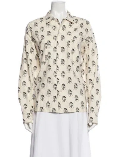 Pre-owned Bode Printed Long Sleeve Button-up Top In Neutral